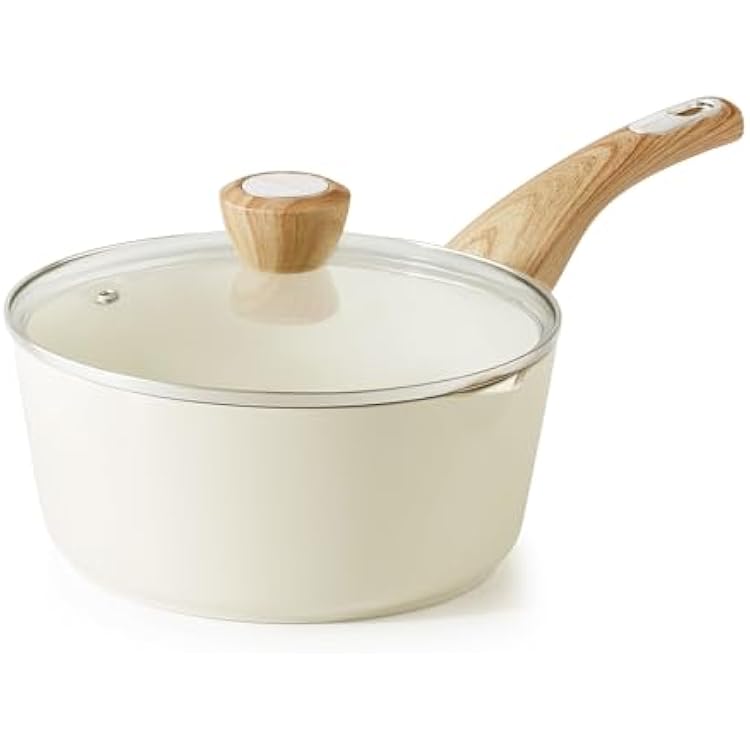 SENSARTE Ceramic Nonstick Sauce Pan with Lid, 2.5 Quart Saucepan with Double Spout, Large Cooking Pot, Non toxic Kitchen Sauce Pot, Non stick Saucier Pan, Induction Cookware, PFOA PTFE PFAS Free