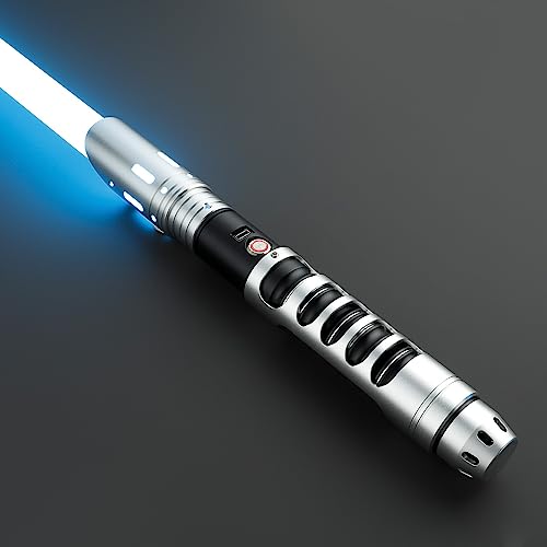 CVCBSER Dueling Lightsaber, 15 Colors Changeable with 12 Mode Sound Effect Premium Metal Handle Sturdy Blade Light Saber RGB-X-Silver