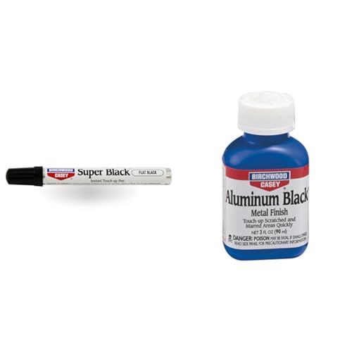 Birchwood Casey Long-Lasting Fast-Drying Super Black Touch-Up Pen for Deep Scratches and Worn Areas, FLAT BLACK, 0.33 OUNCE & Aluminum Black Touch-Up 3 Oz