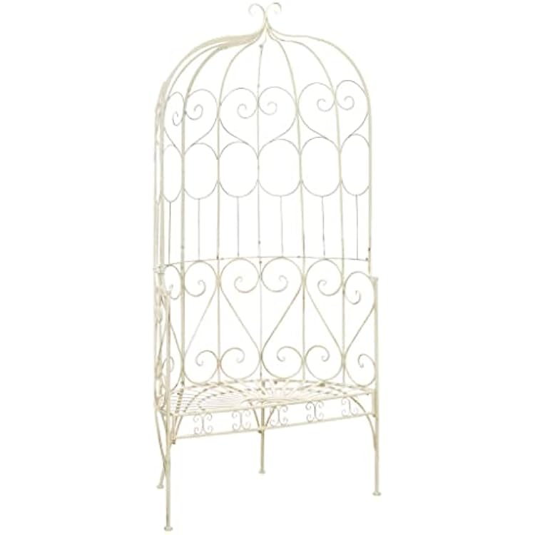 vidaXL Garden Bench Antique White Wrought Iron Medium Decorative Inlays