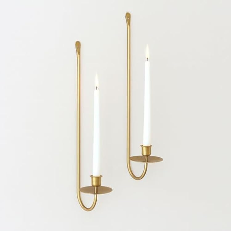 Wall Candle Holders Set of 2 Handcrafted Wrought Iron Sconces with Gold Finish, Easy to Install Modern Candle Holders for Living Room, Bedroom, Hallway, Wedding or Holiday Decor