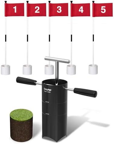 KINGTOP Portable Golf Hole Cutter and 3ft Golf Flagstick Bundle Carbon Steel Blade for Easy Digging, 2-Section Ball Retrieving Flagstick for Backyard Practice Putting Green
