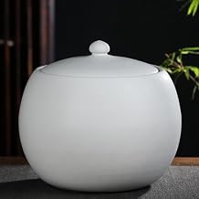 Sealed Ceramic Rice Bucket with Lid,Grain Dispenser with Ceramic,Round Ceramic Rice Jar with Lid,Home Food Storage Containe,Food Dispenser,for Rice, Soybeans, Corn, Flour(White,5kg)