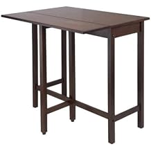 Pemberly Row Transitional Solid Wood Drop Leaf High Dining Table, Antique Walnut Finish, 39.37" W x 30" D, Space-Saving Design, Versatile Kitchen Island Table for Dining or Workspace Use