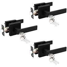 Probrico 3 Pack Interior Bedroom Entrance Door Lever Doorknobs Door Lock One Keyway Entry Keyed Entrance Lockset in Black Each with 3 Keys
