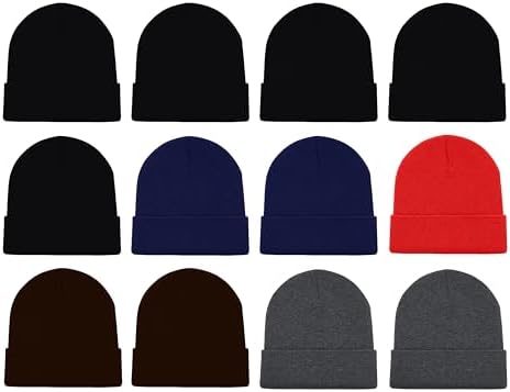 12 Pack Winter Beanie Hats for Men Women, Warm Cozy Knitted Cuffed Skull Cap, Wholesale