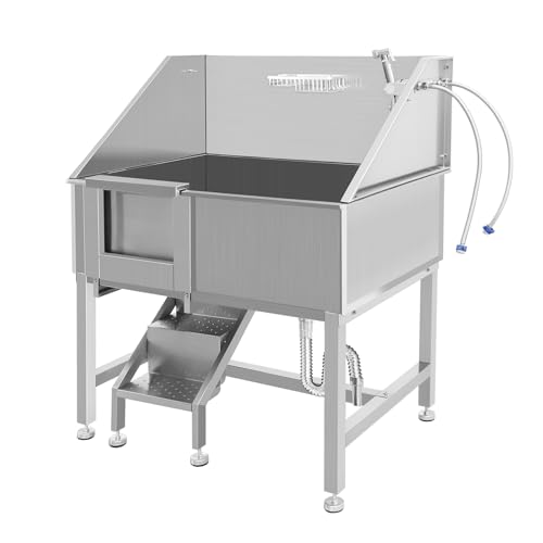 38 Inch Stainless Steel Dog Bathing Station, Professional Dog Grooming Tub with Three Anti-Slip Steps and Removable Door, Dog Pet Wash Bath Station Left Door