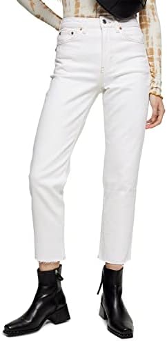 Topshop Womens Raw Hem High Waist Ankle Straight Leg Jeans 26 x 32 Cream