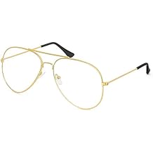 Skeleteen Clear Lens Costume Glasses - 70's Style Aviator Gold Wire Rimmed Clear Sunglasses For Adults And Kids