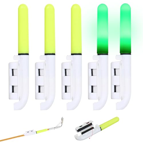 Fishing Glow Sticks 5PCS Large LED Glow Sticks for Fishing Bite Alarm Waterproof Fishing Rod Light Not Fall off Rod Tip Glow Sticks for Fishing Tackle Green Light with CR425 Battery,Fishing Rod Lights