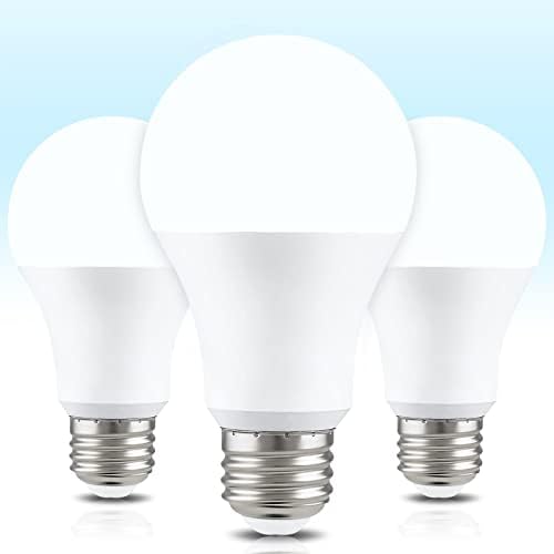 Neporal Full Spectrum Light Bulb, 6000K Natural Sunlight Bulbs, Cool White, 9W 60W Equivalent A19, E26E27 LED Light Bulbs for Study Office Bedroom Living Room, Pack of 3