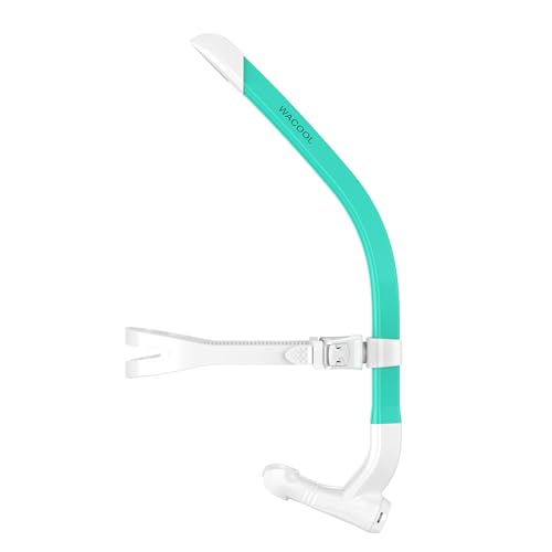 WACOOL Training Swim Snorkel Tube for Lap Swimming, Center-Mount Swivel Headband Ultimate Fit, Liquid Silicone Mouthpiece, One-Way Purge Valve, Anti-Splash Guard, for Adult Men Women S201