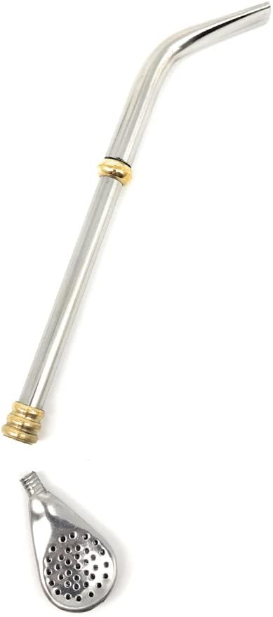PREMIUM Handcrafted bombilla | Made in Argentina for yerba mate drinking | 18/8 stainless steel & bronze large mate straw | Removable spoon style filter | cleaning brush included (Pico de Loro)