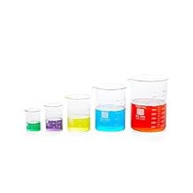 United ScientificTM Laboratory Grade Borosilicate Glass Beaker Set of 5 | 50mL, 100mL, 250mL, 600mL, 1000mL Beaker Sizes | Pack