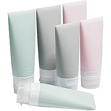 Portable Soft Silicone Travel bottles Set - 6 Pack Leakproof Silicone Travel Bottles,Cosmetic Toiletry Containers(Pink+Green+Grey)