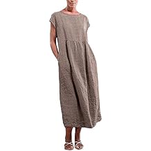FZYLQY 2024 Summer Dresses for Womens Cap Sleeve Boho Cotton Linen Midi Dress Casual Loose Trendy Crew Neck Beach Dresses