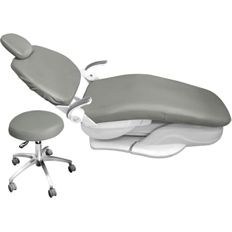 4PcsSet Dental Chair Covers, Dental PU Leather Unit, Waterproof PU Leather Protective Dental Full Chair Covers Elastic Stylish Dental Chair Seat Cover, Headrest Backrest Protector, DentiColor:Grey
