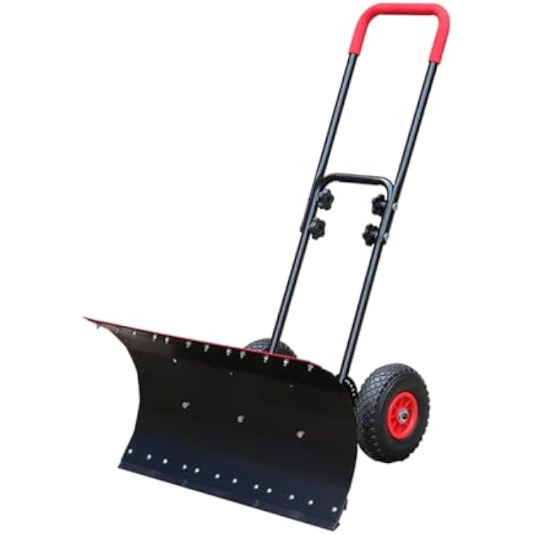 Snow Shovel with Wheels, 2939 Wide Snow Pusher for Snow Removal and De-Icing, Adjustable Angle & Height Handle for Driveways and Sidewalks 100cm39in