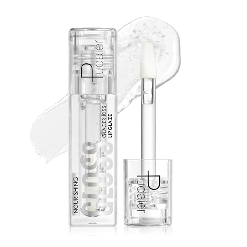 Pudaier Glossy Lip Stain, Excellent Recovery, Moisturizing Lip Care Clear Lip Oil, Hydrating Plumping Lip Gloss Balm, Non-Sticky Long Lasting Light Texture LipGloss Oil for Dry Lip 01 Ice Crust