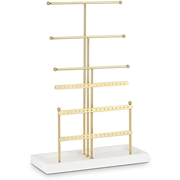 Jewelry Organizer Jewelry Holder, 6 Tier Earring Organizer Earring Holder Stand, Golden Necklace Holder Jewelry Tree for Earring Necklace Bracelet Ring, Women Girl Gift