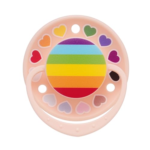 Adult Pacifier Silicone Nipple: Cute Rainbow Round Big Size Shield Binky for Anxiety - Heart Paci for Autism Sensory Stress Relief Gifts Pink with Case