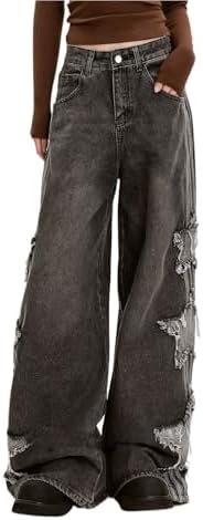 Baggy Jeans for Woman Girls Star Patchwork High Waist Cute Jean Streetwear Loose Pants Grunge Emo Clothing