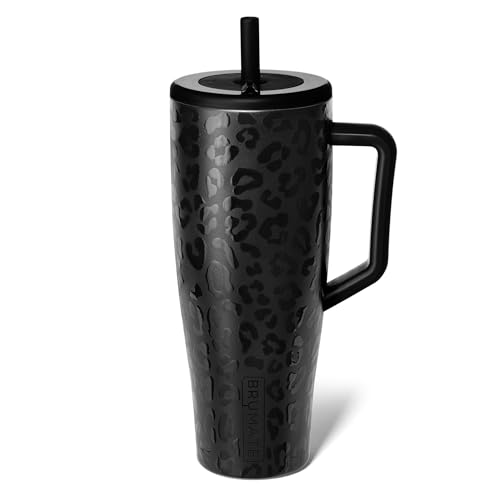 BruMate Era 40 oz Tumbler with Handle & Straw | 100% Leakproof Insulated Water Bottle Tumbler with Lid & Flexible SoftSip Straw | Made of Stainless Steel | Cup Holder Friendly | 40oz Onyx Leopard