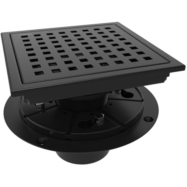 WEBANG 6 Inch Square Shower Floor Drain with Flange,Quadrato Pattern Grate Removable,Food-Grade SUS 304 Stainless Steel,Watermark&CUPC Certified,Matte Black