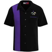 BeRetro Men's Fleur de Lis Mardi Gras Hawaiian Bowling Shirt - Mardi Gras Button Down Shirt