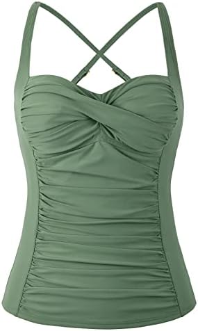 Mycoco Women Tankini Tops Ruched Swim Top Tummy Control Bathing Suit Tops Push Up Swimsuit Top