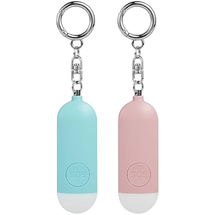 2pcs Rechargeable Personal Safety Alarm for Women Travel 130dB Loud, Self Defense Siren Sound Alarm Keychain, Birdie Alarm with SOS Button and Strobe Light, USB Type-C & Fast Charging 2 Colors