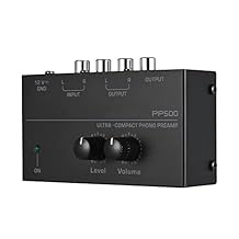 Phono Turntable Preamp-Mini Audio Stereo Phonograph,Separate DC 12V Power Adapter, RCA Input, RCA Output & Low Noise preamp,Portable, Independent Knob Control Operation -Depusheng PP500, Black