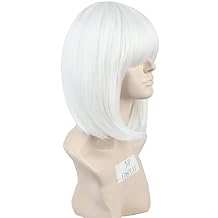 Topcosplay Womens Hair Wigs Short White Straight Cosplay Costumes Party Wig Blunt Cut Bob Wig