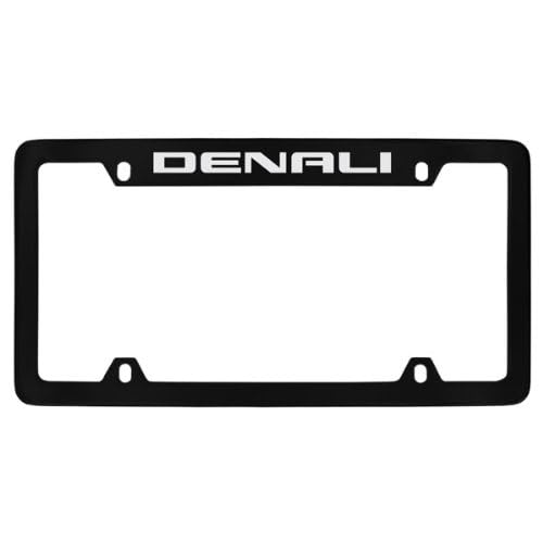 GMC Denali Black Coated Metal Top Engraved License Plate Frame Holder