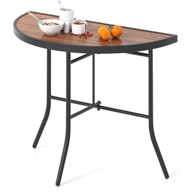 Tangkula Half-Round Folding Event Table, Outdoor Foldable Banquet Table with Metal Frame, Portable for Indoor, Patio, Garden, Party Brown,1