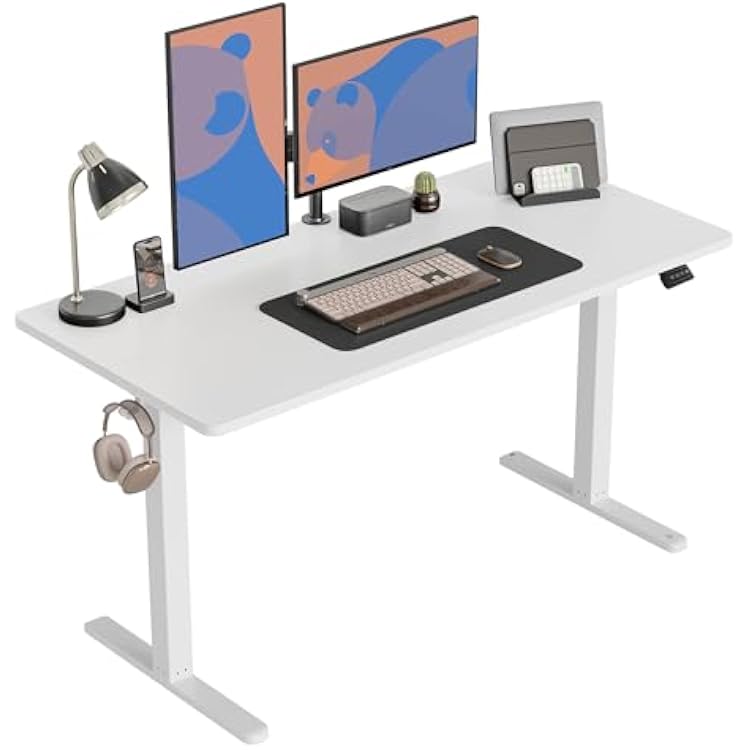 CubiCubi Electric Standing Desk, 55 x 24 Inches Height Adjustable Sit Stand Desk, Ergonomic Home Office Computer Workstation, White