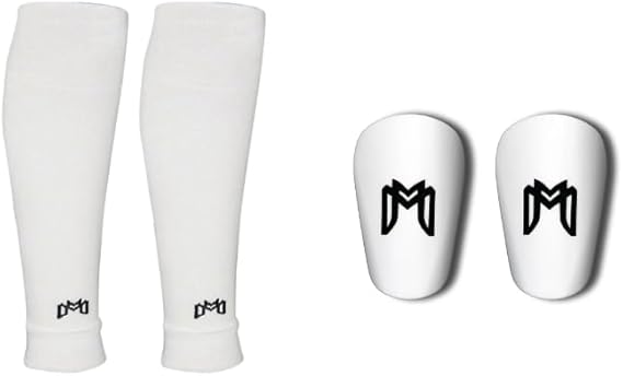 MediCaptain Pre Cut Soccer Sleeve + Mini Shin Guard Bundle Pack (White)
