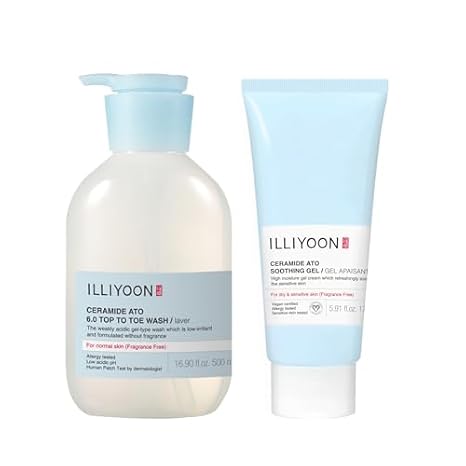 Illiyoon ATO Soothing Gel 5.91 Fl Oz with ATO Top To Toe Wash 16.9 Fl Oz