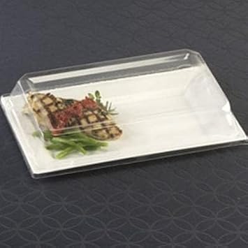 Zappy 10 13.5"x8.5" Rectangle Serving Trays With Lids - White Plastic Food Containers - Platters for Storage and Presentation
