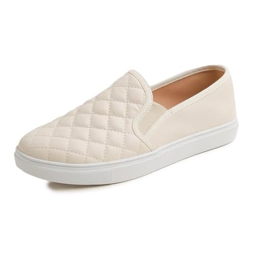 FEVERSOLE Womens Casual Slip On Sneaker Comfort Quilted Loafer Flats