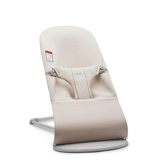 BabyBjorn Bouncer Bliss, Light Beige, 3D Jersey | 2-in-1 Adjustable Baby Bouncer Seat and Toddler Chair, Newborn to Toddler (8-29 lbs), 4 Positions, Lightweight & Portable