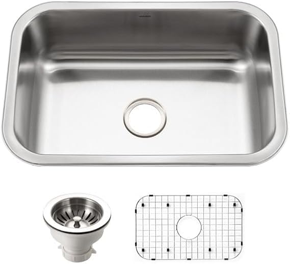 Houzer Belleo Stainless Steel Kitchen Sink - 27 Inch Drop-In Topmount Single Bowl Kitchen Sink with Strainer & Grid, Durable & Versatile, Essential for Home & Apartment - BSS-2700