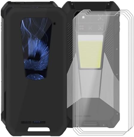 for Unihertz 8849 Tank 4 Pro 6.73 Case, with [ 4 x Screen Protector Tempered Glass Film], Black Soft Silicone Cover Shockproof Bumper Protection Case for - Black