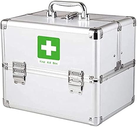 First Aid Kit/Medicine Box Portable Aluminum Medicine Case First Aid Kit with Locking Medical Emergency Storage Box Drug Collection Box Family First Aid Kit Color: M