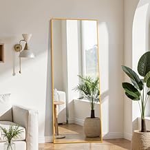 Alpen 59"x16" Full Length Mirror with Stand, Aluminum Frame Mirrors, Free Standing Leaning Mirror, Hanging Mounted Mirrors for Bathroom Living Room, Gold