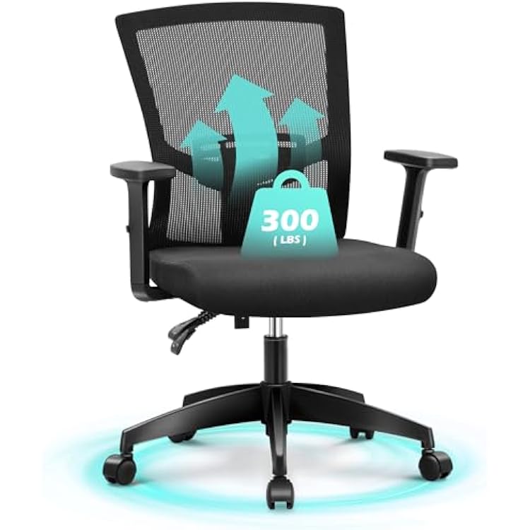 ALPHA HOME Office Chair Ergonomic, Mid Back Mesh Computer Chair with Lumbar Support Executive Stool with Adjustable Armrest & Seat Cushion, BIFMA & SGS Certified