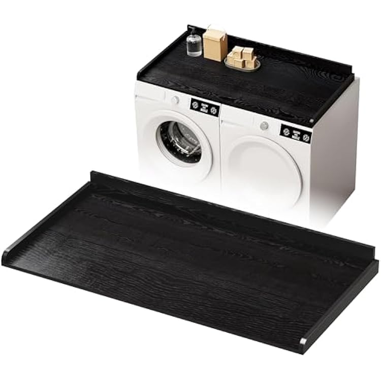 Washer Dryer Countertop 54 W x 27.5 D, Heavy Duty Wood Laundry Countertop Over Washer and Dryer with Anti-Slip Pads for Folding & Ironing, Black