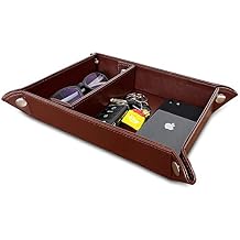 Valet Tray for Men and Women - PU Leather Nightstand Organizer with Desk Catchall Tray, Dresser Box for Keys, Jewelry