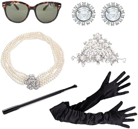 Audrey Hepburn Costume Set of 6 Pieces For Audrey Inspired Party Accessories | Holly Golightly Jewelry Set Great for Halloween Costume, Birthday Parties, and Gift for Her