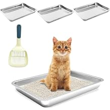 BNOSDM Shallow Metal Litter Tray 4 Pack Stainless Steel Litter Pan Low Entry Cat Litter Box Nonstick Open Top Cat Box for Kitten and Small Animals (17.7x13.8x1.9 Inch)